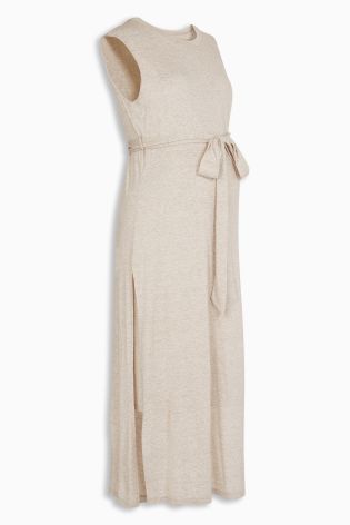 Neutral Maternity Belted Dress
